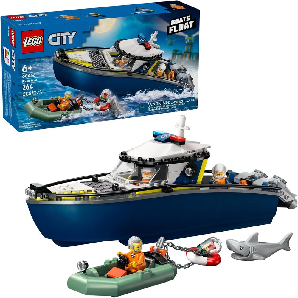 LEGO City Police Boat Chase Building Toy (60456) 264 Pieces 3 Minifigs + Shark